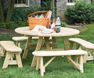 Commercial wood outdoor dining furniture.