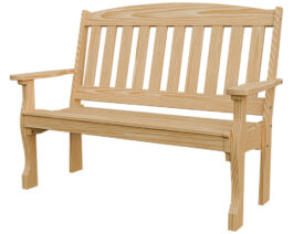 4ft Wood English Garden Bench Unstained Front Right.