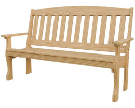 5ft Wood English Garden Bench Unstained Front Right.