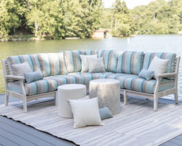 Berlin Gardens Classic Terrace Sectional Sofa in Seashell with Gateway Mist Fabric.